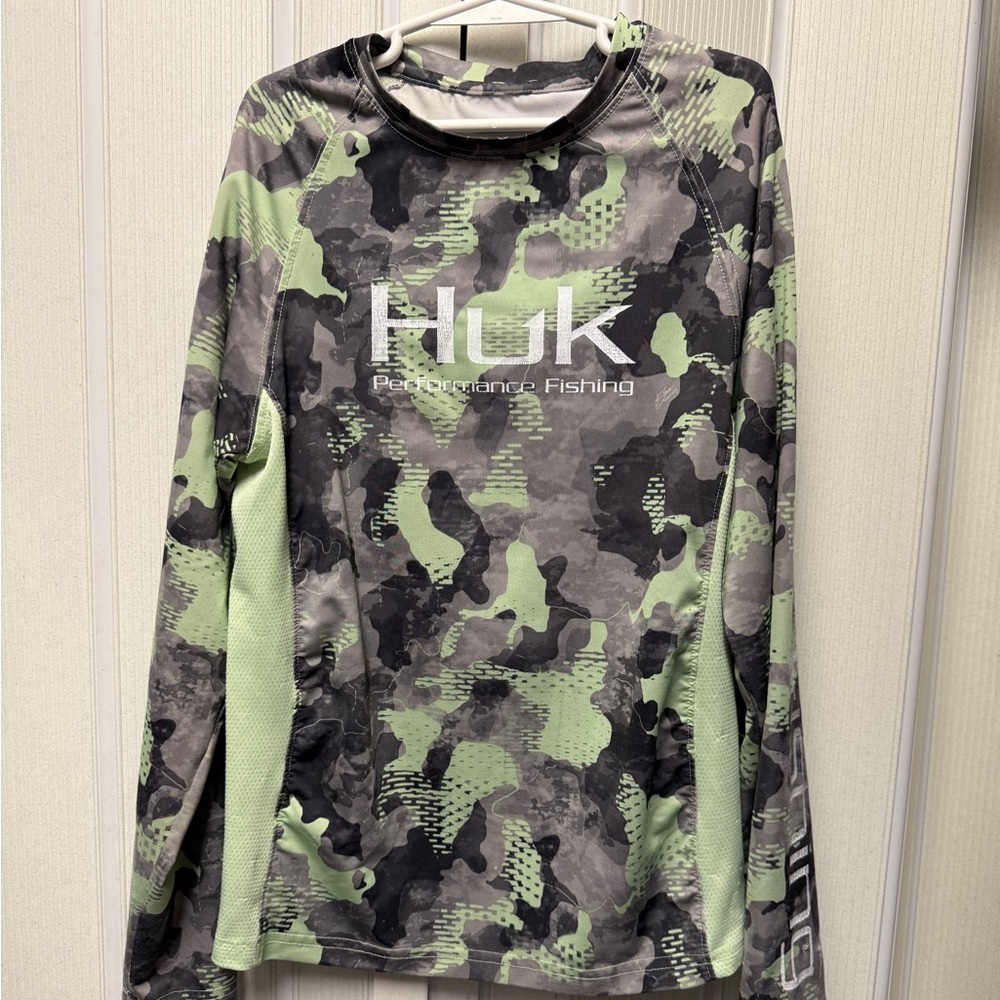 Huk Kids Long Sleeve Camo Shirt - Green, Gray, and Black